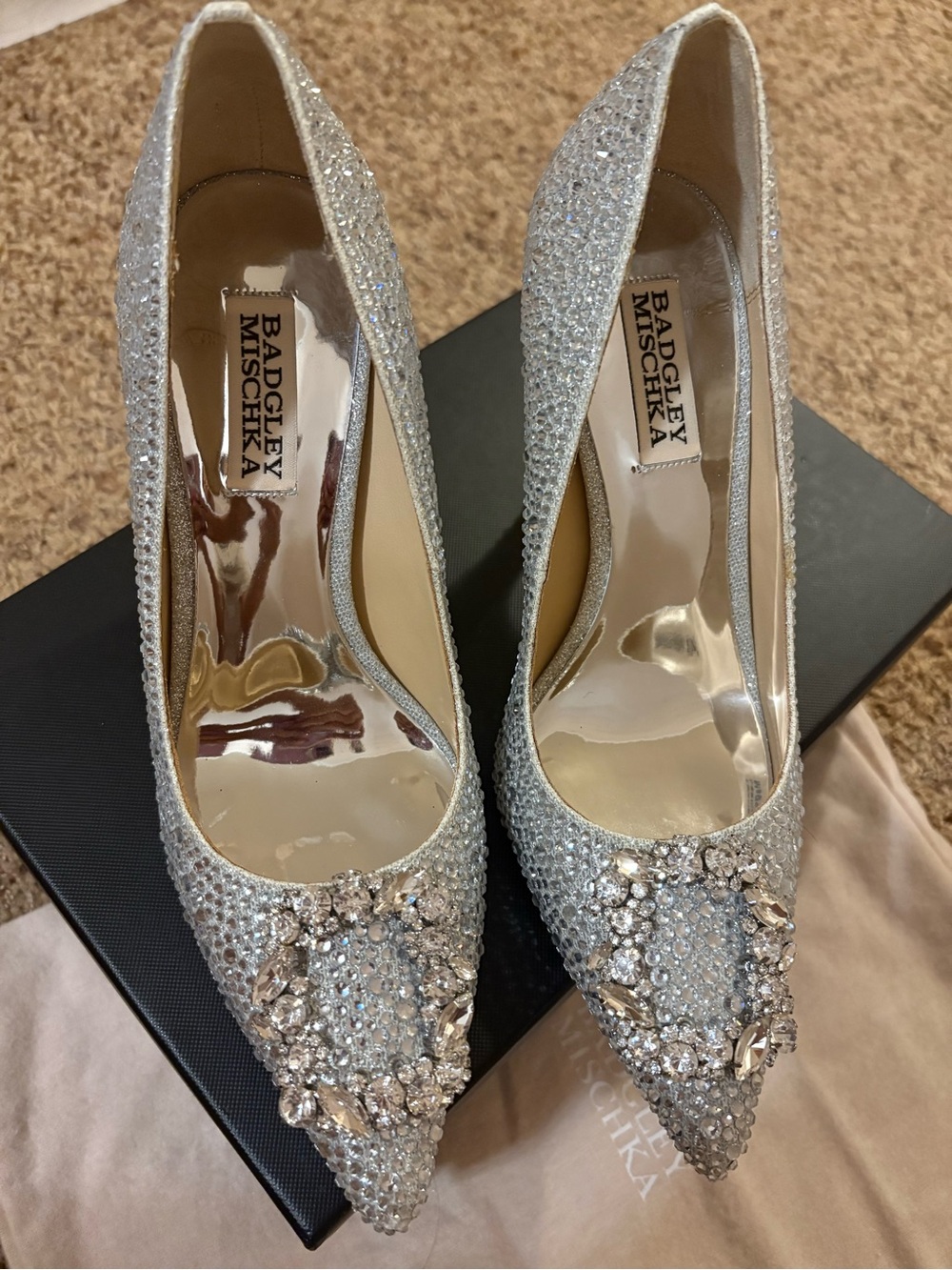 Badgley Mischka Womens Cher II Silver Jewel Encrusted Heels Pumps Shoes 7 NEW